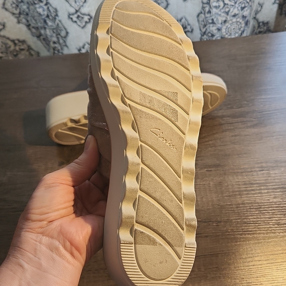Clarks Suede Sparkle Slip-On Shoe - Neutral Tan - Picture 7 of 10